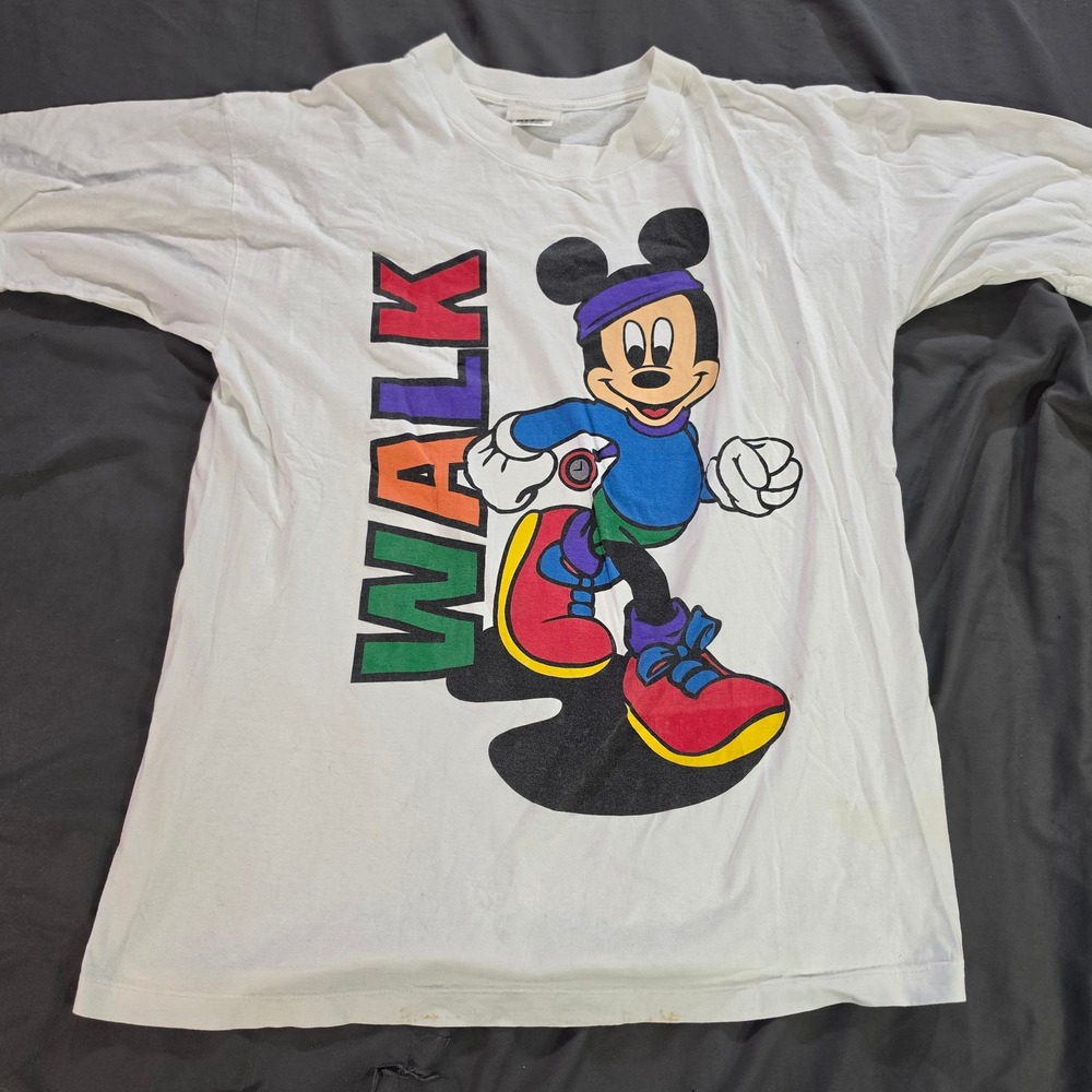 Vintage Mickey Mouse Walk Workout T-Shirt Large White 90s Disney Ritz 9000P